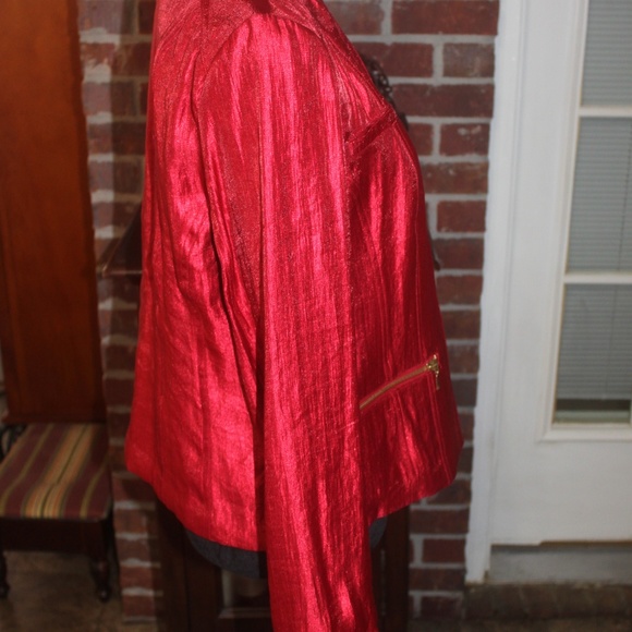 Chico's short red long sleeve jacket stand-up collar sheen Size 1 Medium…EUC - Picture 2 of 4
